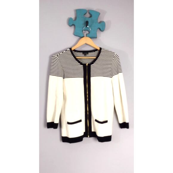 Talbots women's striped zipper front sweater medium cotton rayon - Picture 13 of 13